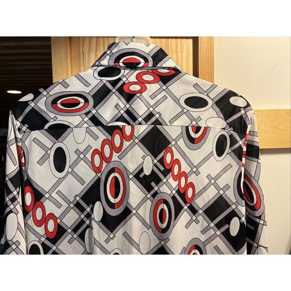 Enro Vintage Men’s M Gray Red Abstract Long Sleeve Button Down Nylon Disco Shirt - Picture 11 of 12